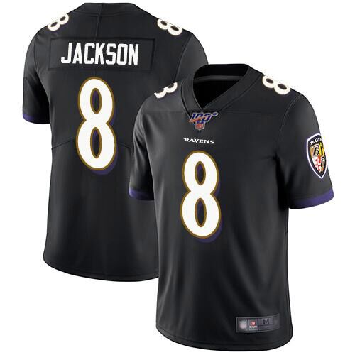 Men's Baltimore Ravens #8 Lamar Jackson Black 2019 100th Season Vapor Untouchable Limited NFL Jersey